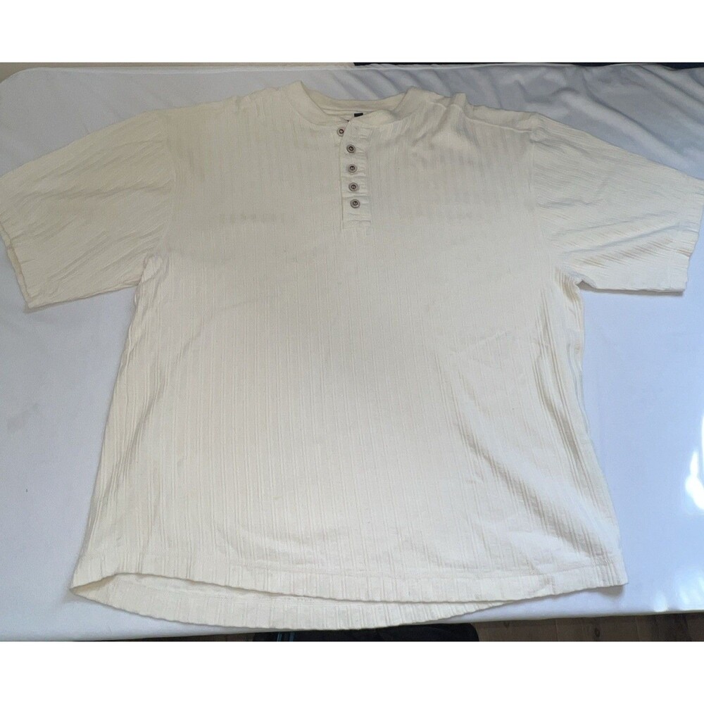 Point Zero Men's Short Sleeve Henley T-Shirt Off-white 100% Cotton Size XL Y2K